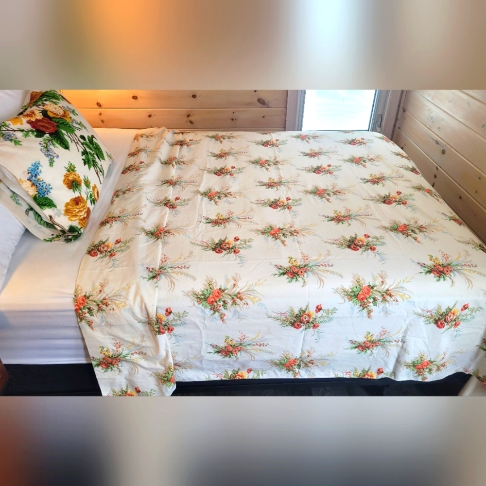 VINTAGE Single/Twin Sz Top Sheet  By Sears Roebuck & Co. W/1 Case - Picture 6 of 16